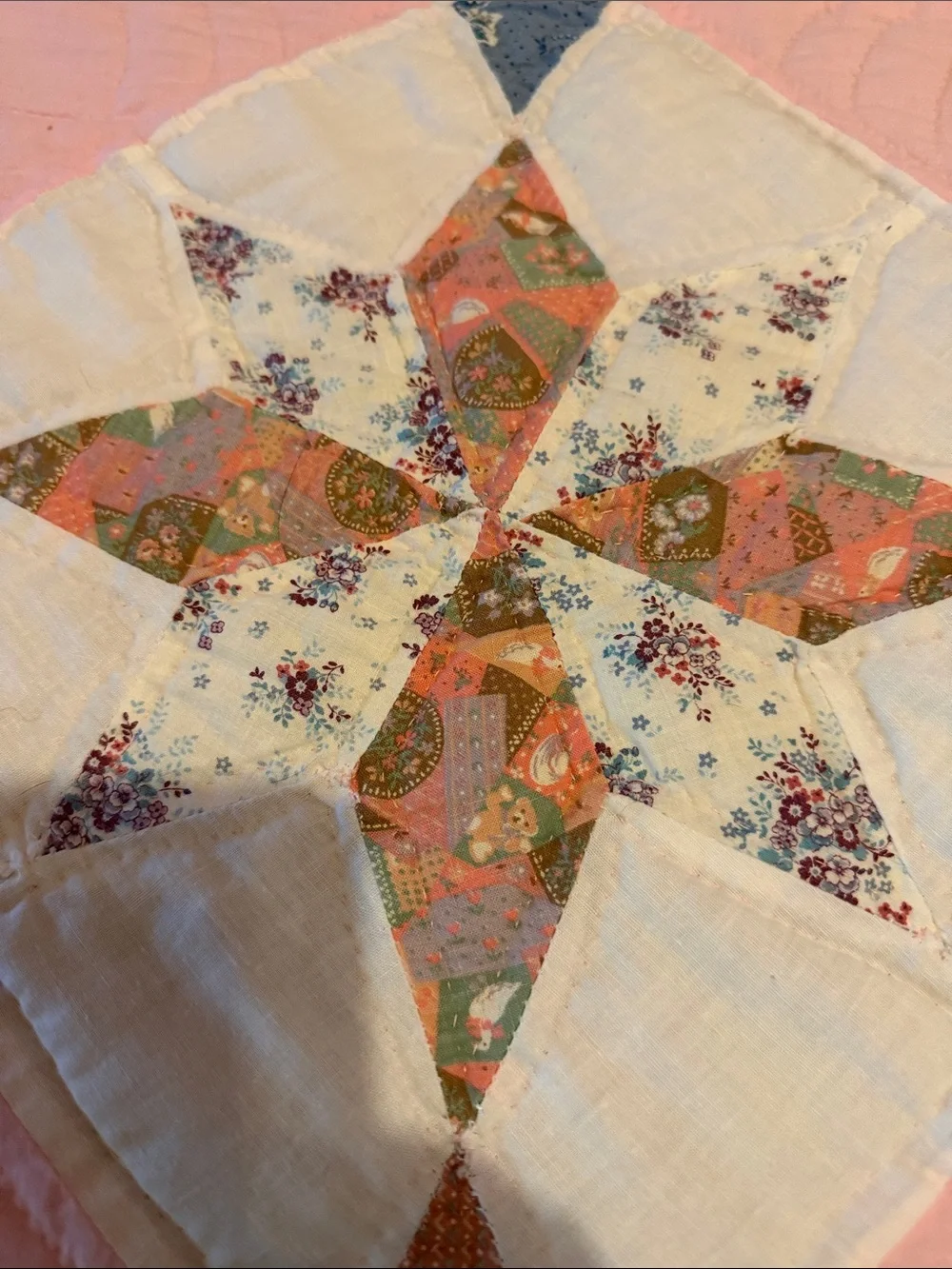 Handmade Pink Patchwork Quilt - Classic Star Pattern